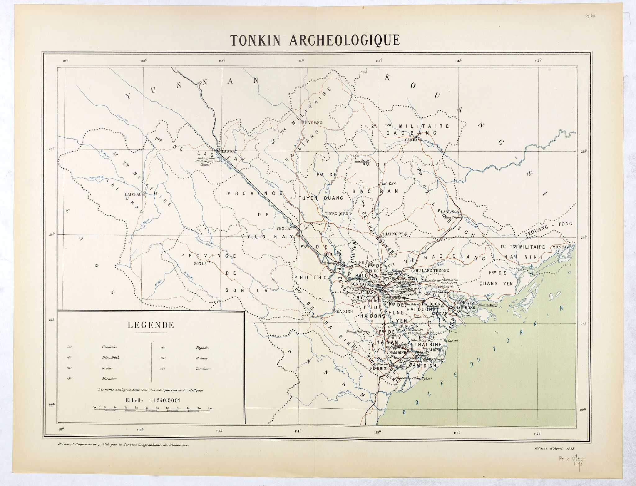 Carte De L Indochine Feuille N Bis Tonkin Archeologique Old Map