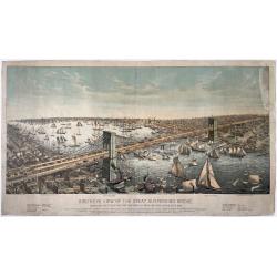 Bird's-eye view of the great suspension bridge, connecting the cities of New York and Brooklyn, from New York looking south-east.