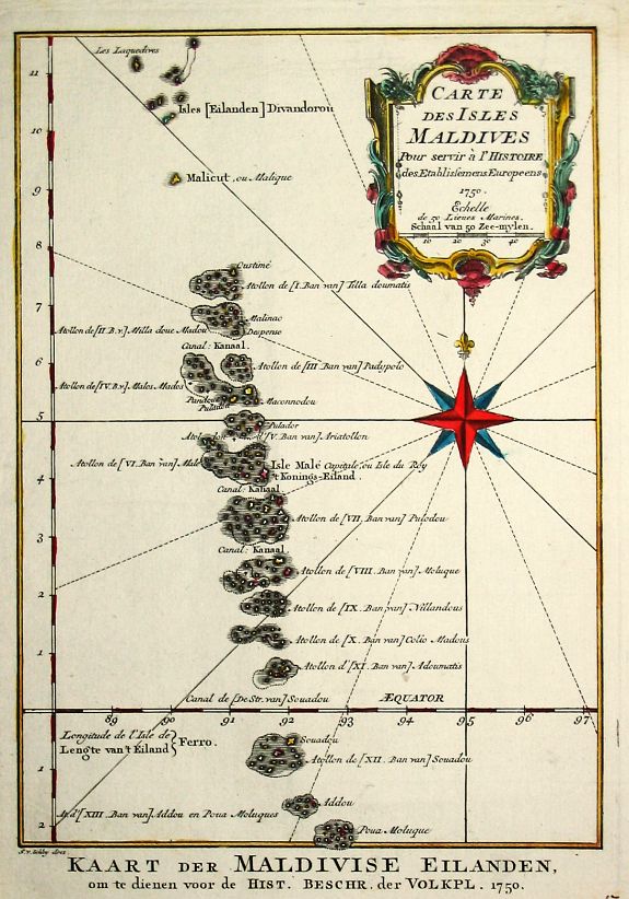 Old Map By Bellin Carte Des Isles Maldives