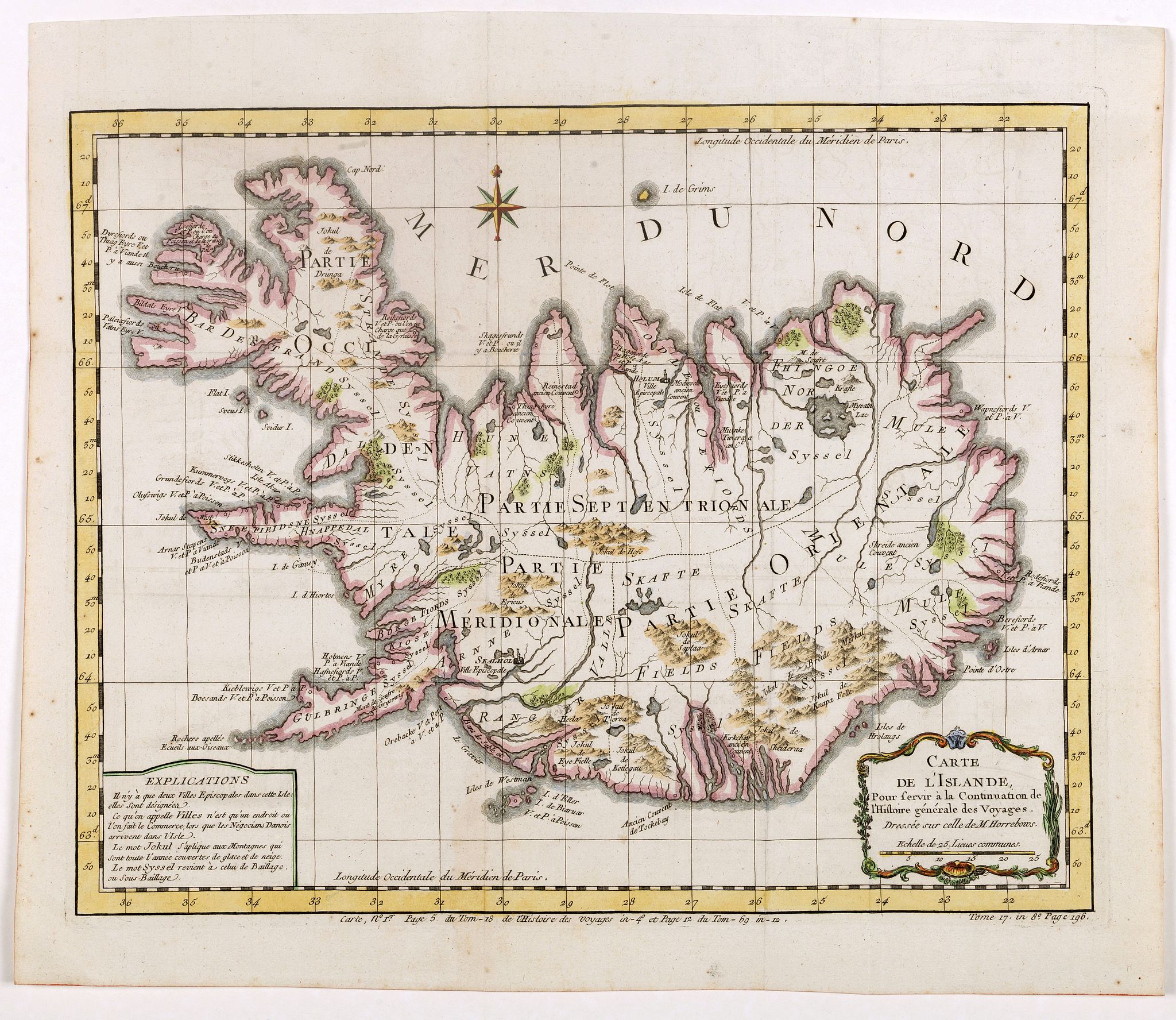 BELLIN - Carte de l'Islande pour servir á la continuation de l'histoire ...