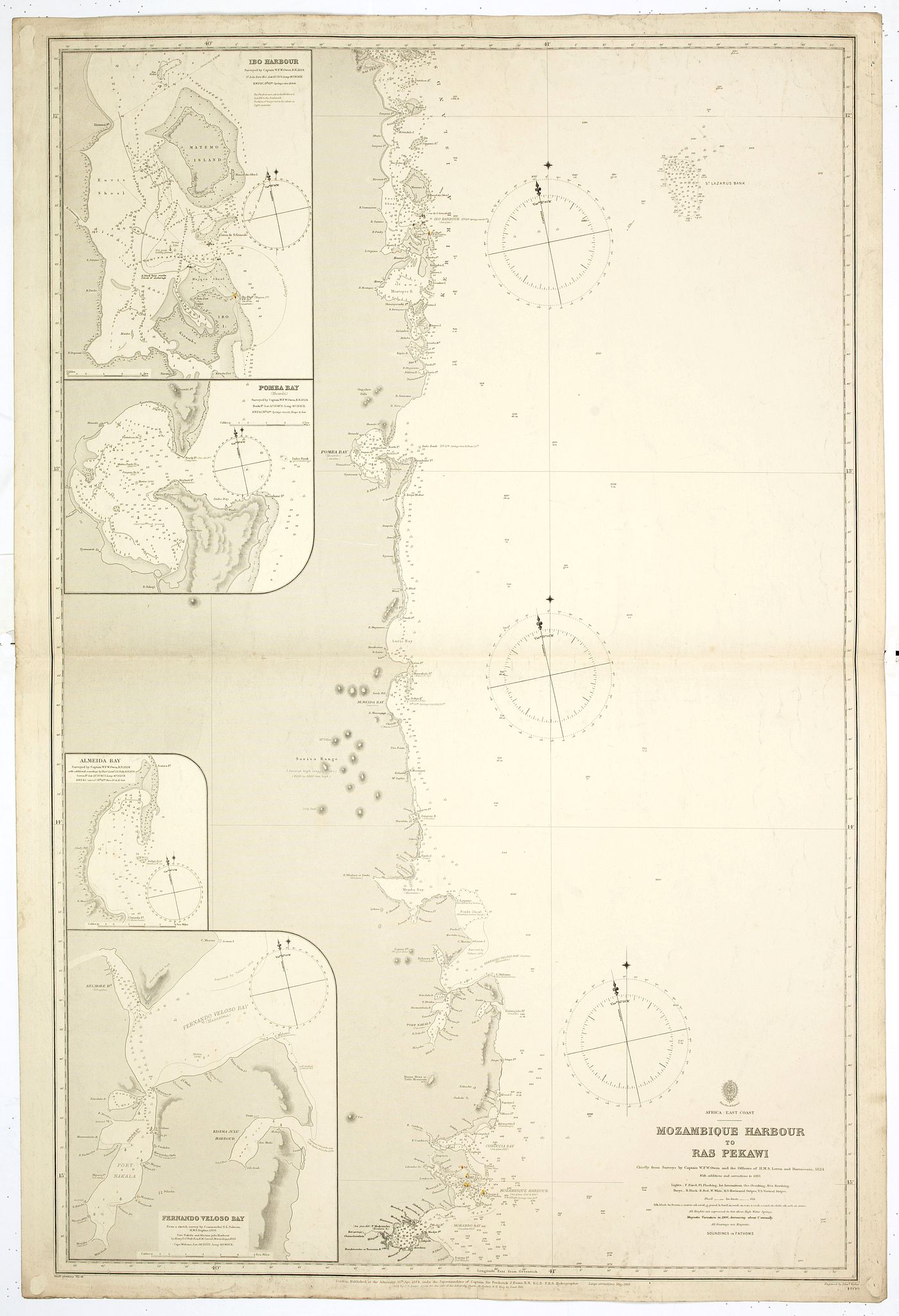 	Africa east coast Mozambique Harbour to Ras Pekawi surveys by Captain WFW Owen HMS Leven and Barracouta 1824