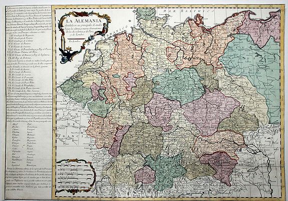 La ALEMANIA dividida en sus principales Estados segun las ultimas y nuevas observationes de las Accademias y de Paris y de Londres.