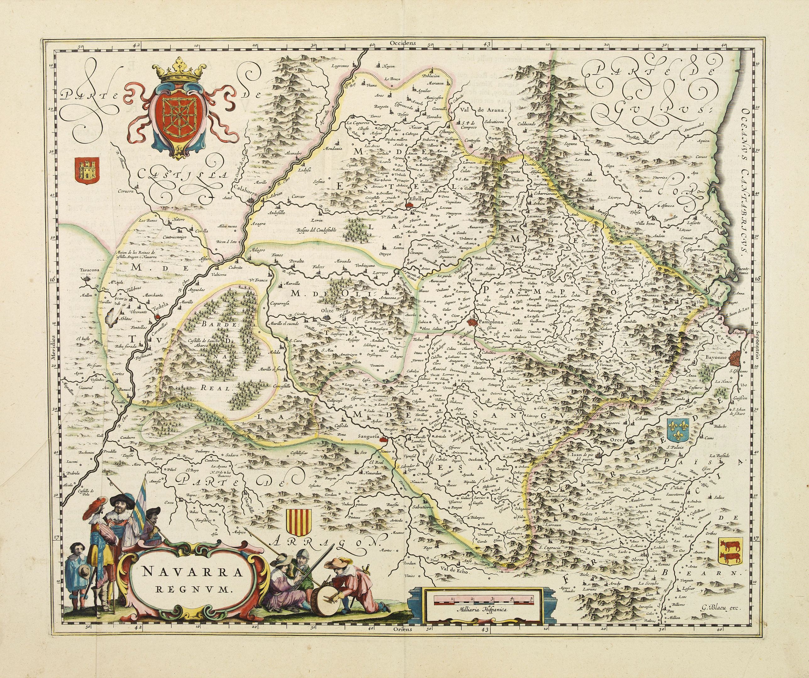 Navarra regnum. - Old map by BLAEU, W.