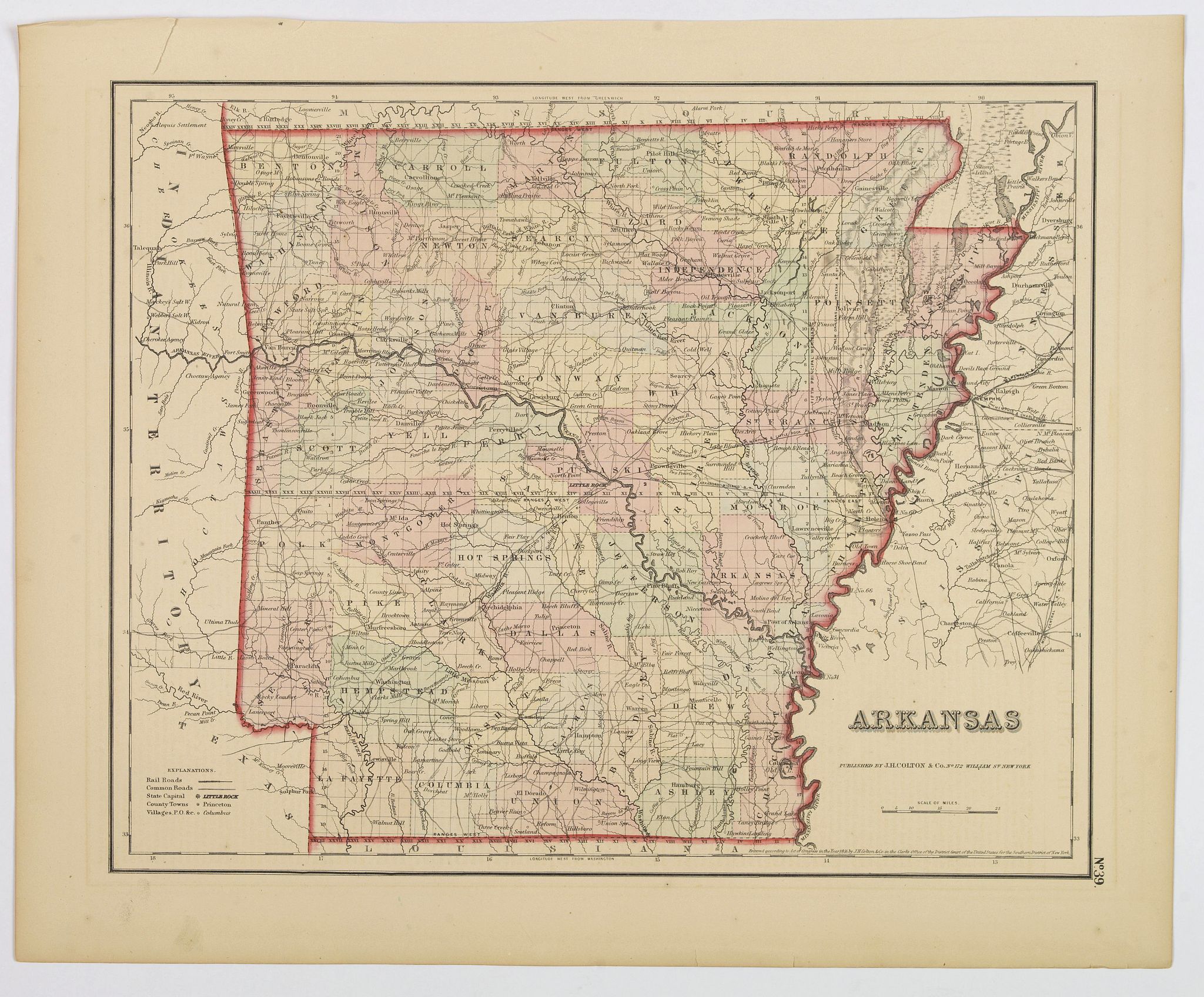 Arkansas. - Old map by COLTON, J.H. & Co.