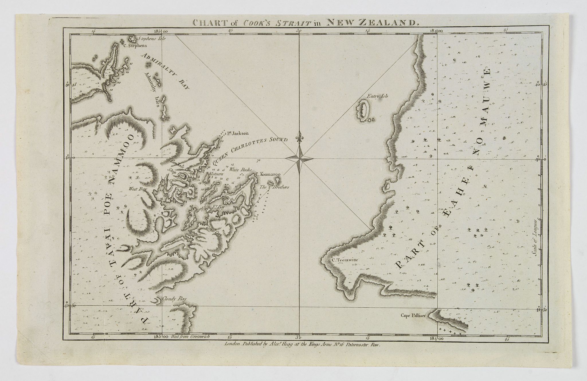 Chart of Cook's Strait in New Zealand. - Old map by HOGG, Alexander.