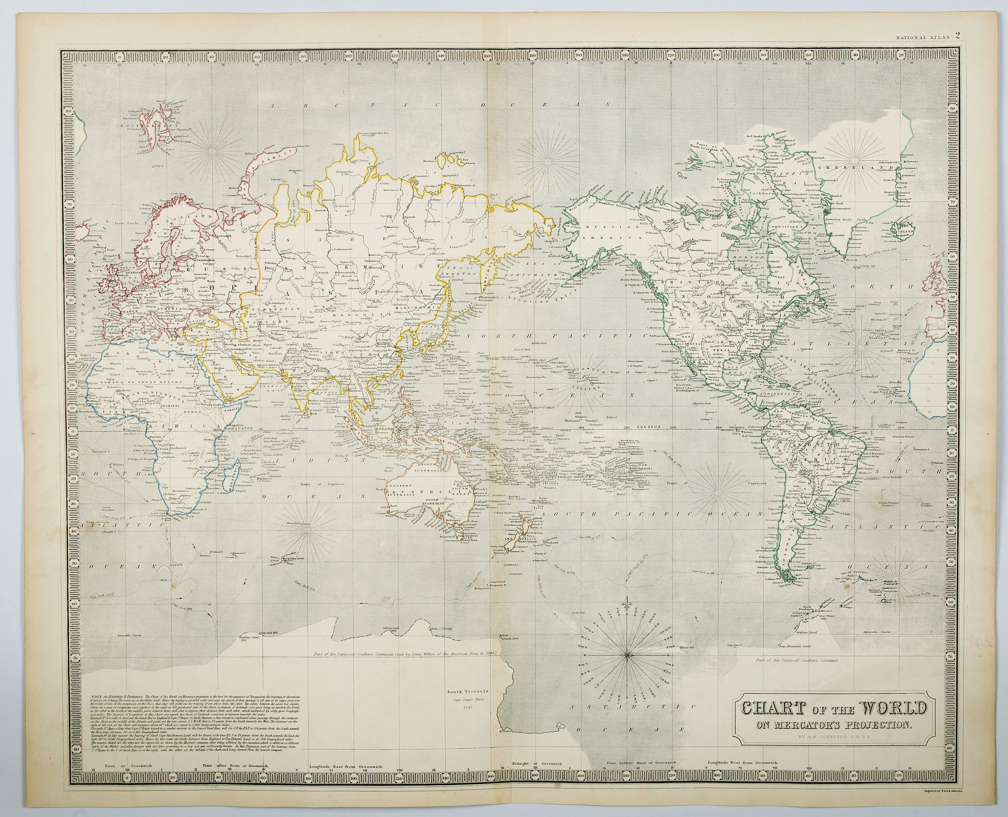 Chart Of The World On Mercator S Projection Old Map By JOHNSTON A K   47815 