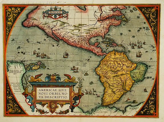 Americae Sive Novi Orbis Nova Descriptio Old Map By Orteliusa 7250