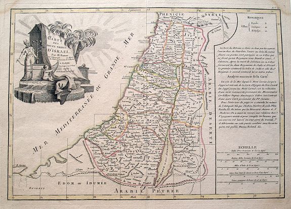 Carte des Douze Tribus d'Israel. - Old map by BONNE, R. / LATTRE, J.