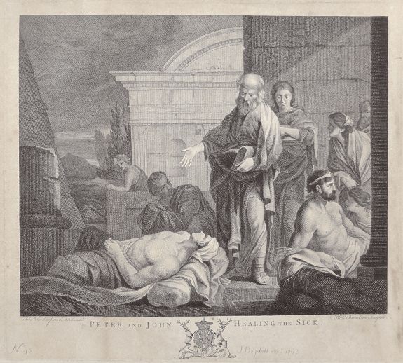 Peter and John Healing the Sick. - Old map by BOYDELL, J.