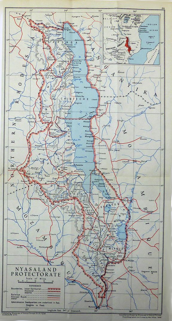 Nyasaland Protectorate - Old map by Directorate of Colonial Surveys.