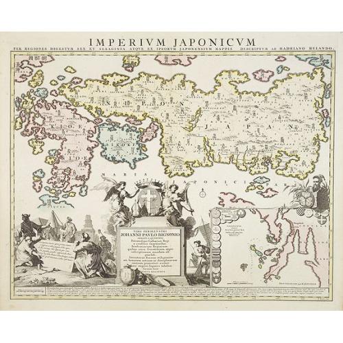 Old map image download for Imperium Japonicum Per Regiones Digestum Sex et Sexaginta Atque Ipsorum Japonensium Mappis Descriptum Ab Hadriano Relando.