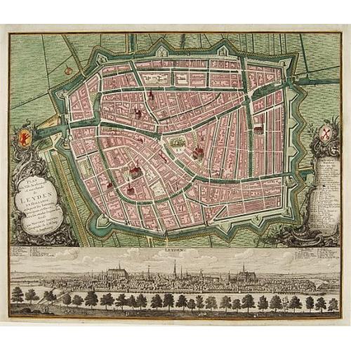 Old map image download for Plan dela Ville Academique et marchande de Leyden en Hollande..