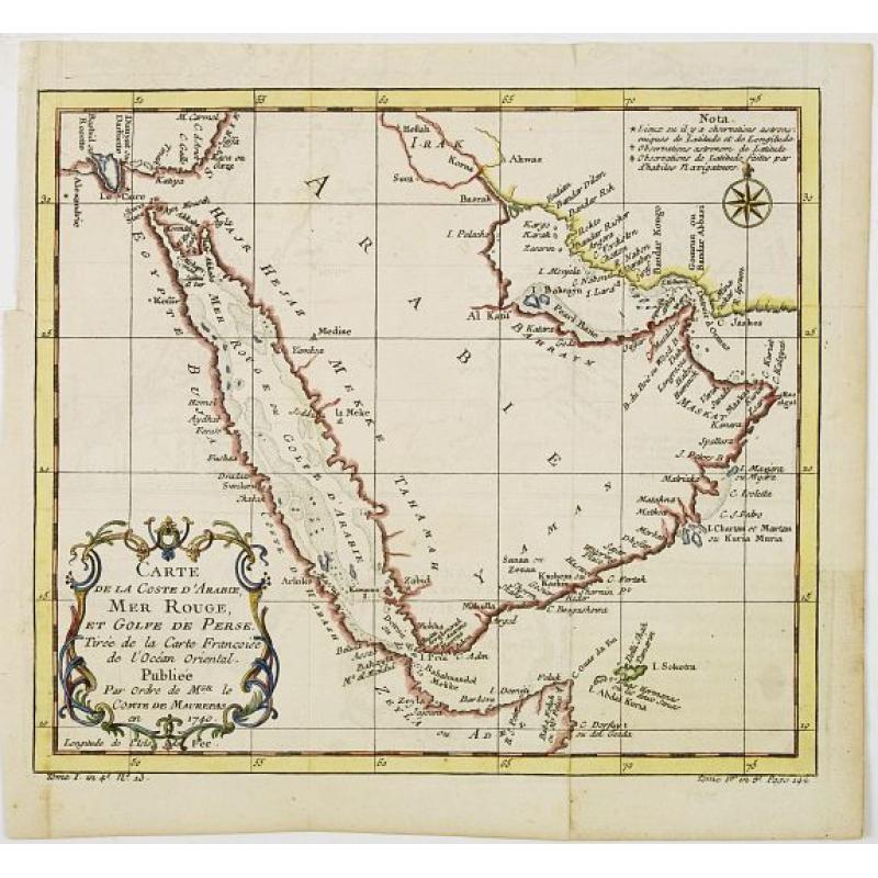 Carte de la coste d'Arabie Mer Rouge et Golfe de Perse.