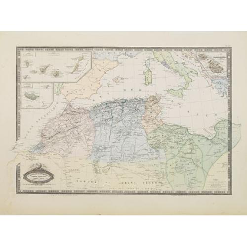 Old map image download for Afrique Septentrionale, Maroc, Algerie.. Canaries..Malte.