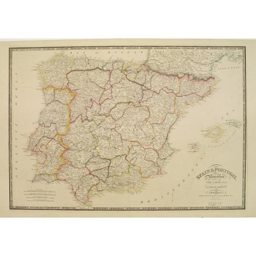 Old map image download for Spain and Portugal reduced from the large map..