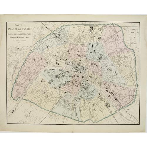 Old map image download for Nouveau Plan de Paris divisé en 20 arrondissements.