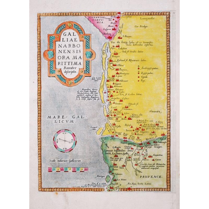 Old antique map of Narbonne Marseille- GAL / LIAE / NARBO / NENSIS / ORA MA / RITTIMA / / Recenter / descriptio.