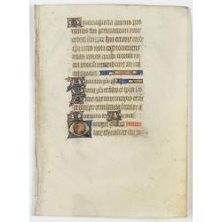 Leaf from a manuscript Psalter, written on vellum.