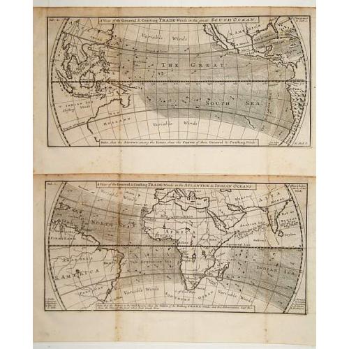 Old map image download for A view of the General & Coasting Trade-Winds in the Atlantic