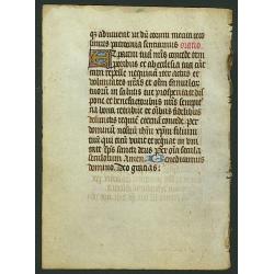 Leaf from a manuscript book of hours, on vellum.