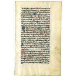 Leaf from a printed Book of Hours on vellum.