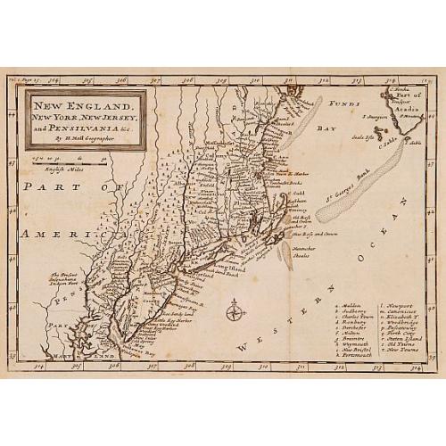 New England, New York, New Jersey, and Pensilvania &c. - Old map by MOLL,H.