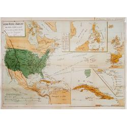 Guerre Hispano-Américaine.. Carte de Cuba, des petites Antilles et des Iles Philippines.