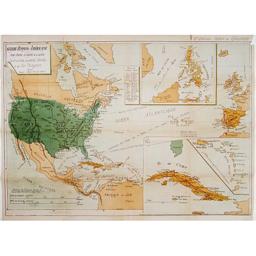 Old map image download for Guerre Hispano-Américaine.. Carte de Cuba, des petites Antilles et des Iles Philippines.