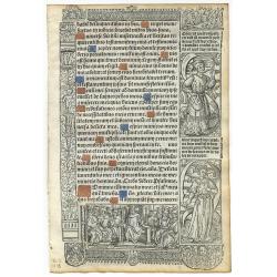 Leaf from a printed Book of Hours on vellum.