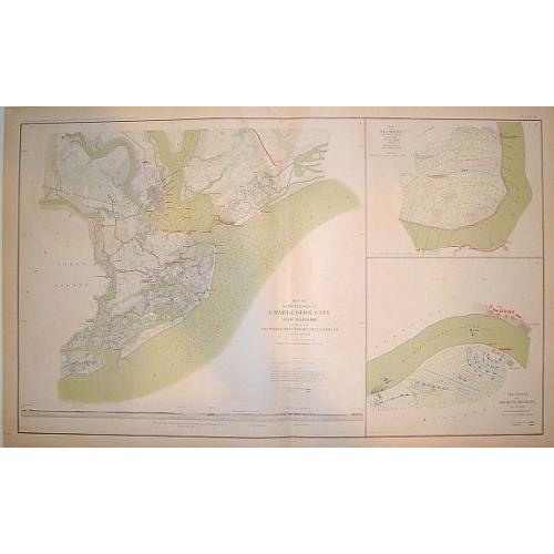 Old map image download for "Map of the Defenses of Charleston City and Harbor Showing also the Works Erected by the U. S. Forces in 1863 and 1864"