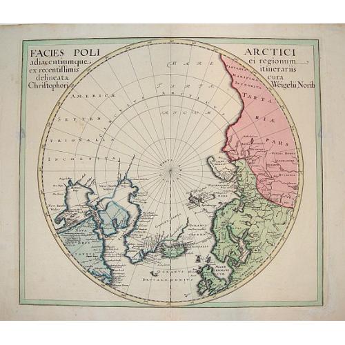 Old map image download for Facies Poli Artici adiacentiumque ei regionum ex recentissimis itirnerariis delineata cura Christophori Weigelii, Norib