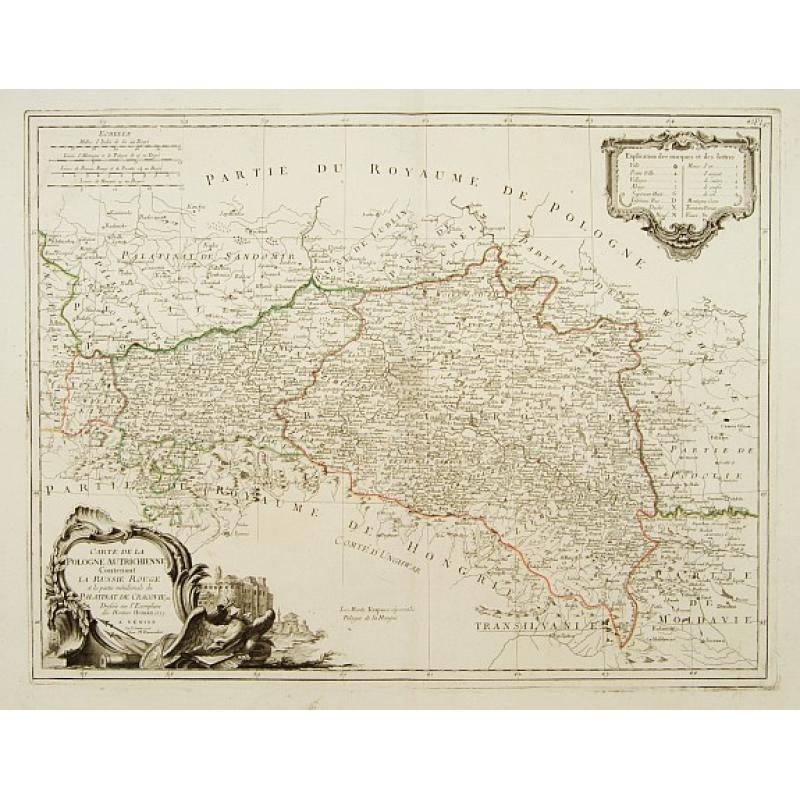 Carte de la Pologne Autrichienne Contenant La Russie Rouge et la partie méridionale du Palatinat de Cracovie..