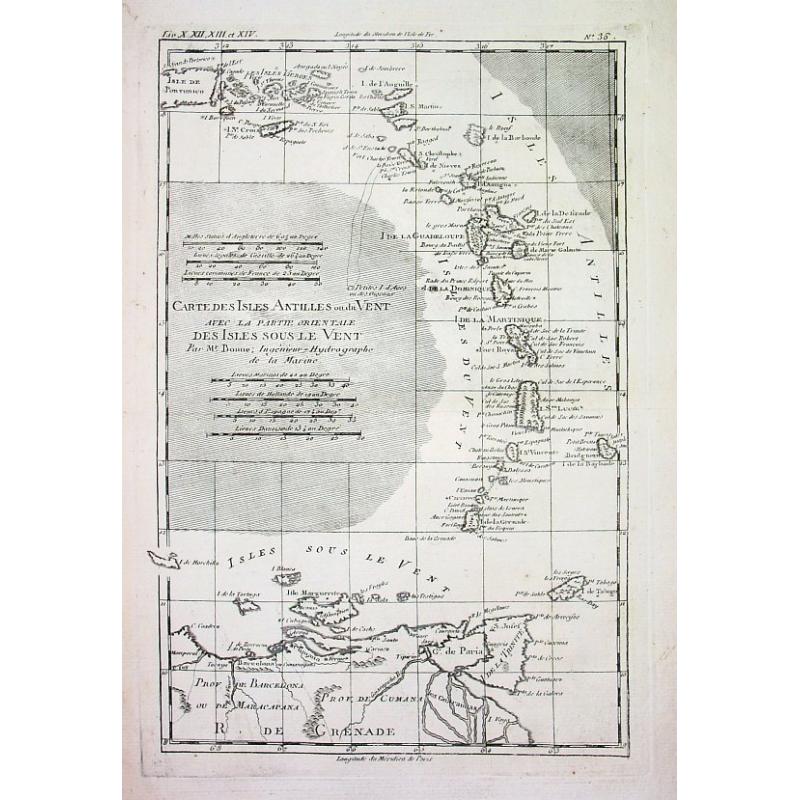 CARTE DES ISLES ANTILLES ou du VENT AVEC LA PARTIE ORIENTALE DES ISLES SOUS LE VENT