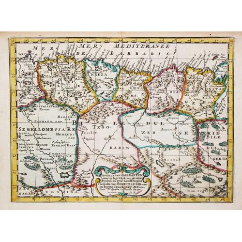 Old map image download for [Lot of 6 maps of North Africa. and the African coasts of the Mediterranean. ] T Gedeelte van Barbaryen waar in leggen de Ryken van Tunis en Tripoli.