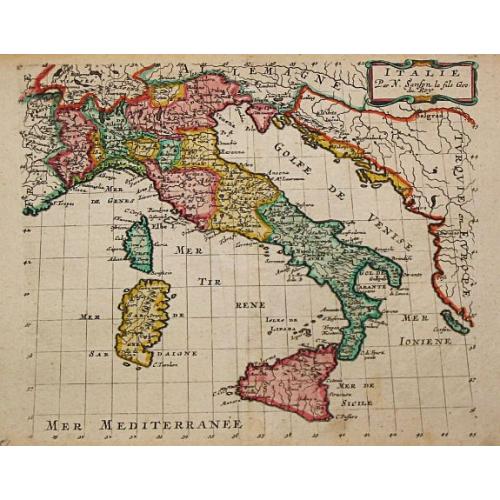 Old map image download for An attractive map of Italy . Nicolas Sanson / Plus 3 maps of the western Mediterranean.