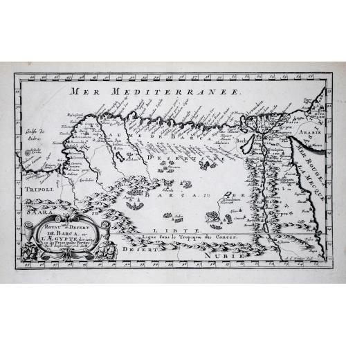 Old map image download for [Lot of 6 maps of North Africa. and the African coasts of the Mediterranean. ] T Gedeelte van Barbaryen waar in leggen de Ryken van Tunis en Tripoli.