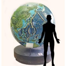 A unique 78 inches (2 meters) diameter relief globe shows the physical features under the oceans.