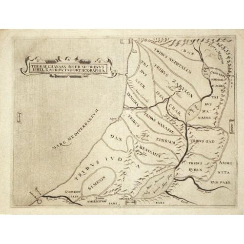 Old map image download for Terrae Chanaan Inter XII Tribuus Israel Distributae Orthographia.