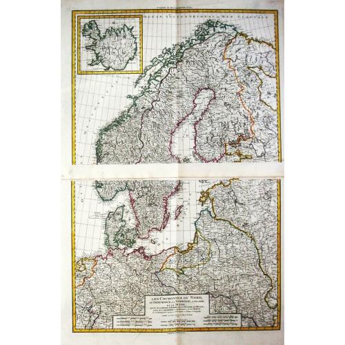 Old map image download for LES COURONNES DU NORD, le Danemarck, la Norwège, l' Islande, et la Suède. partie de la Russie d' Europe, de la Pologne, la Prusse, partie de l' Allemagne et des Frontières de la France.