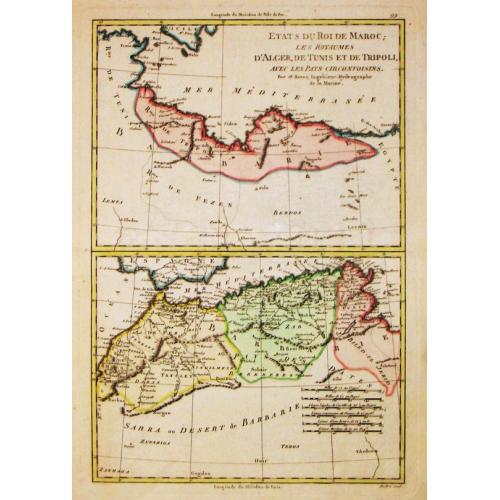 Old map image download for Etats du Roi de Maroc, Les Royaumes d' Alger, de Tunis et de Tripoli, avec les Pays circumvoisins.