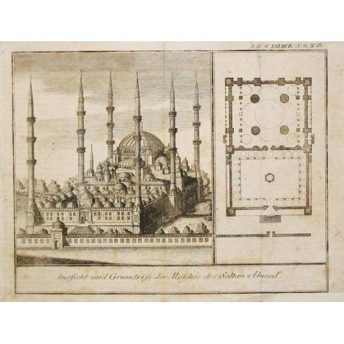 Old map image download for Aussicht und Grundriss der Moschee des Soltan Ahmed.