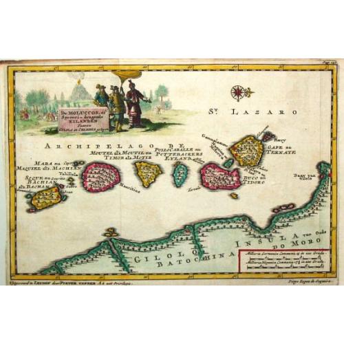 Old map image download for De Moluccos, of Speceri-dragende Eilanden Tussen Cilolo en Celebes gelegen.