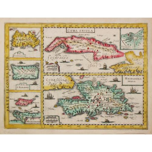 Old map image download for [Lot of 5 map of the main Carabean islands] Cuba Insula, inset: Havanna portus; Hispanolia Insula; Insula Iamaica; Ins. S. Ioannis; I.s. Margareta.