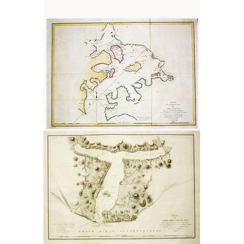 Old map image download for [Lot of 2 maps] Important plan of Port Bucarelli 1384 / Chart of the entrance of "Bassin de L'Quest", La Perouse. 1709