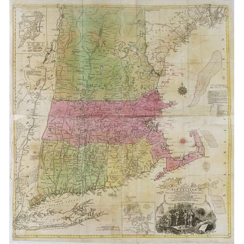 Old map image download for A map of the most inhabited part of New England, containing the provinces of Massachusetts Bay and New Hampshire, with the colonies of Konektikut and . . .