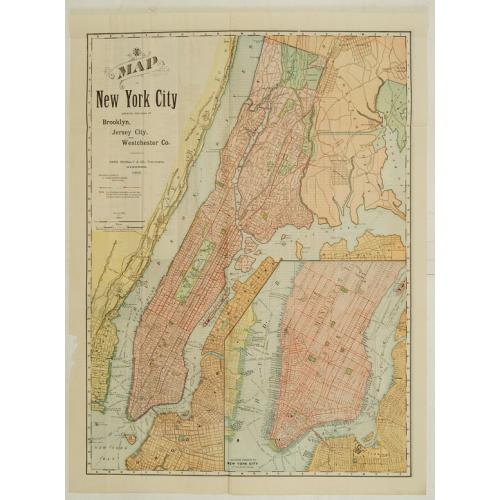 Old map image download for Map of New York City showing portions of Brooklyn, Jersey City, and Westchester Co.