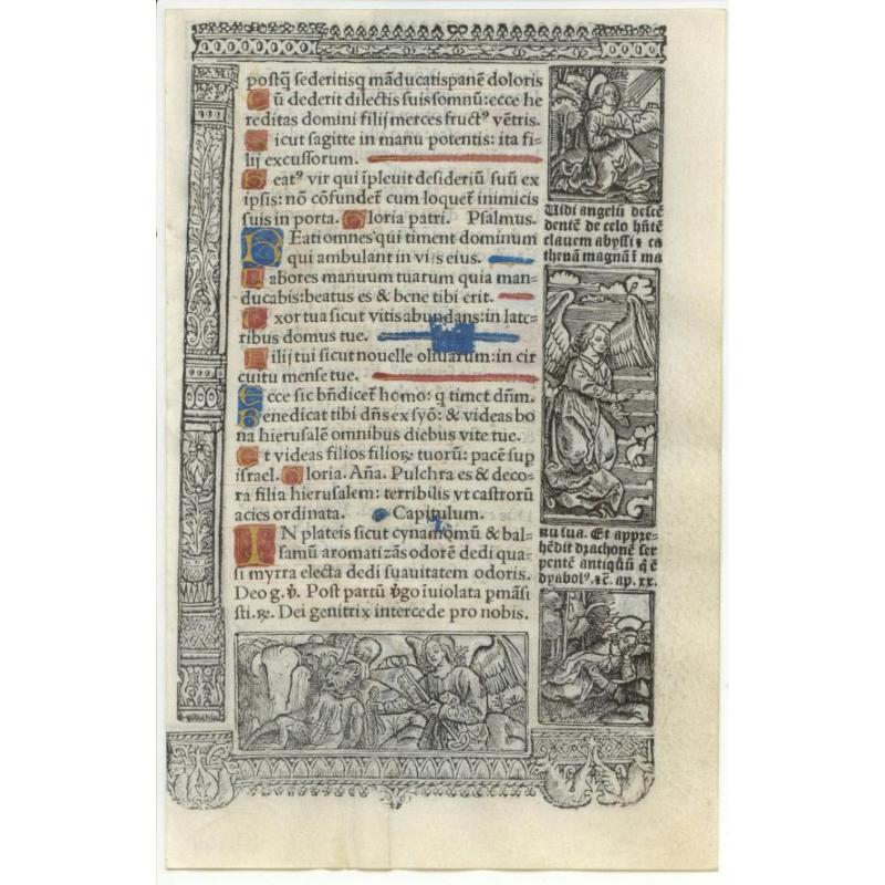 Leaf from a printed Book of Hours on vellum.