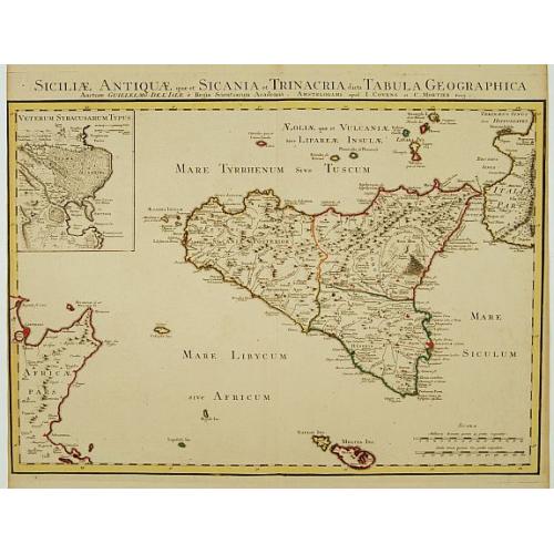 Old map image download for Siciliae Antiquae quae et Sicania et Trinacria dicta tabula geographica.