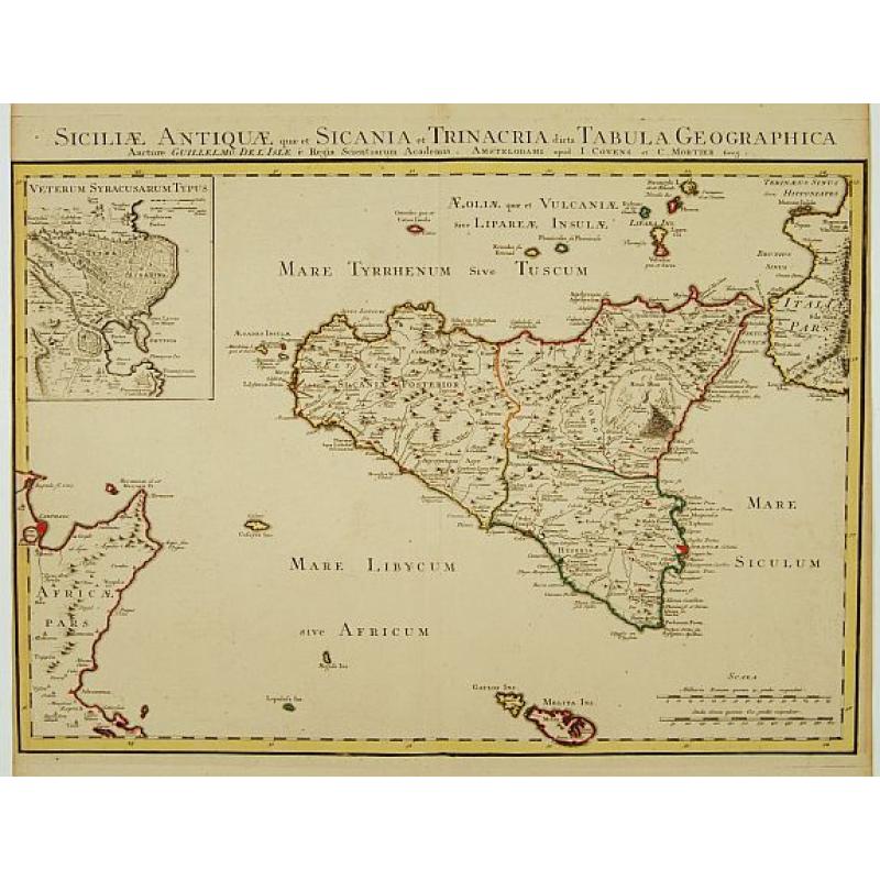 Siciliae Antiquae quae et Sicania et Trinacria dicta tabula geographica.