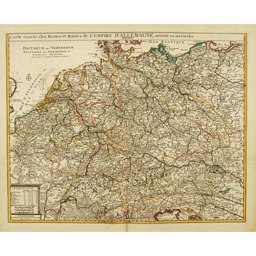 Old map image download for Carte exacte des Postes et Routes de l' Empire d' Allemagne divisee en ses Cercles..